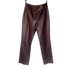 Vtg Leather Pants Womens Sz 8 Red Maroon Soft Classic 90s Fall Chic CIty Day